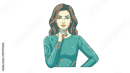 Thoughtful Woman Pondering with Hand on Chin.