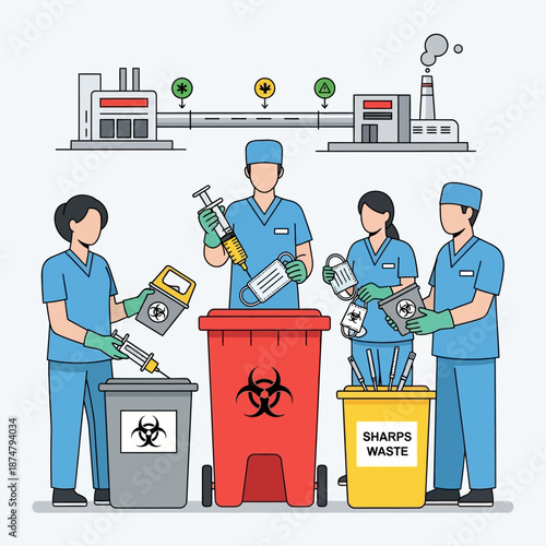 Medical Professionals Disposing of Sharps and Biohazard Waste Safely.