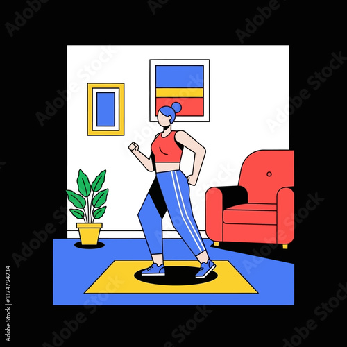 Woman exercising at home, maintaining fitness and health.