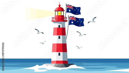 Iconic Australian Lighthouse Guiding Ships Through The Ocean Waves