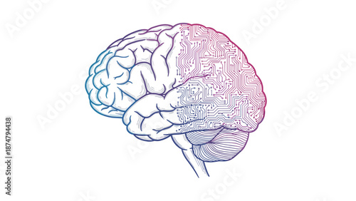 Stylized illustration of a human brain with circuit board patterns, symbolizing artificial intelligence, technology, and cognition.