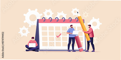 people planning and working together with a large calendar