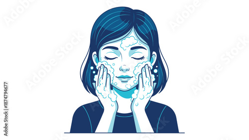 Woman applying facial cream for skincare routine.