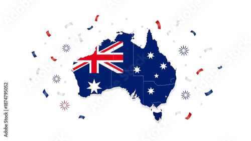 Australia Map Flag Celebrations Featuring Confetti and a Starry Background
