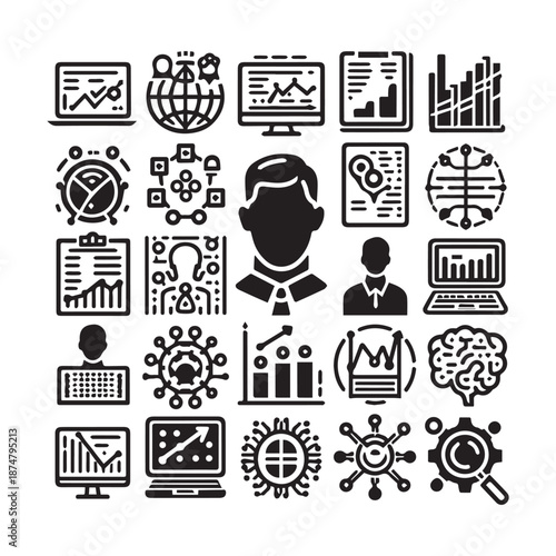 Modern Business Strategy and Statistics Vector Icons