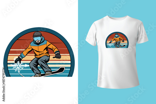 t shirt design my skis are calling and i must go with snow goggles and ski board vintage illustration