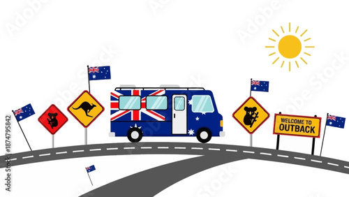 Australian Road Trip Adventure with Caravan and Iconic Wildlife Signs