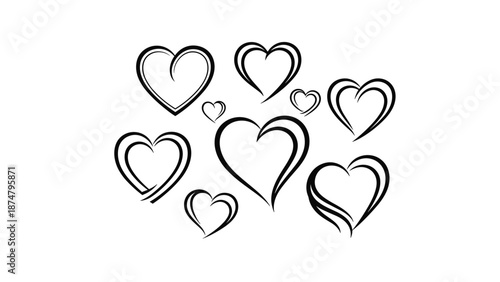 Collection of handdrawn hearts in various sizes and styles