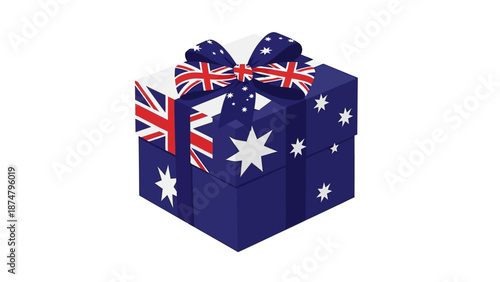 Gift box decorated with the Australian flag, featuring stars and a ribbon, symbolizing Australian pride and celebration