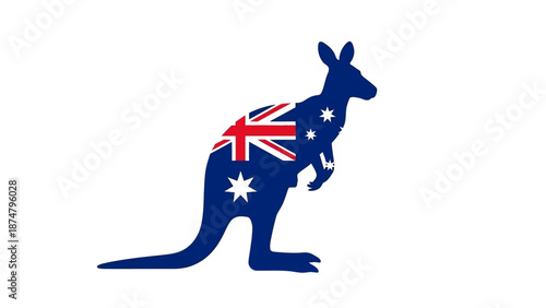 Kangaroo Silhouette Featuring the Australian Flag Design, Representing National Identity and Heritage
