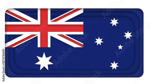 Australia Flag Rectangle Shape Isolated on White Background with Soft Shadow Effect, Representing the Nation's Identity and Pride