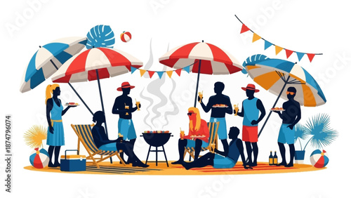 Summer Barbecue Party Scene with People Enjoying a Social Gathering Outdoors