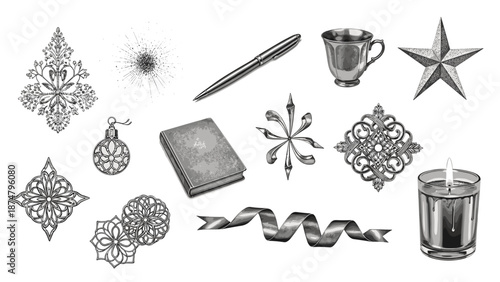 Collection of christmas and holiday decorations and ornaments