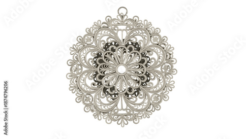 Intricate silver snowflake pendant with detailed filigree design