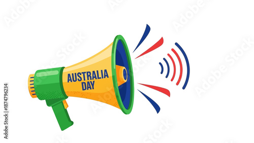Celebrate Australia Day with a Megaphone Announcement, a Vibrant Illustration Symbolizing National Pride and Festive Events