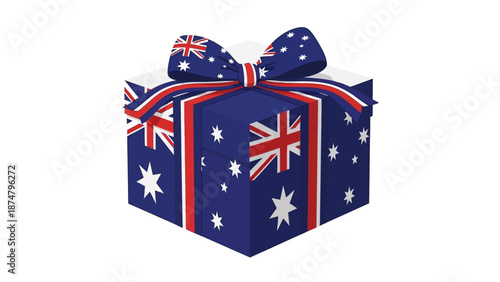 Australian flag gift box with stars and ribbon, celebrating national holidays and special occasions with a patriotic present
