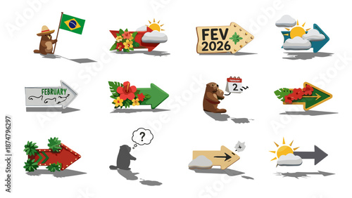 Collection of colorful icons representing holidays and seasonal events