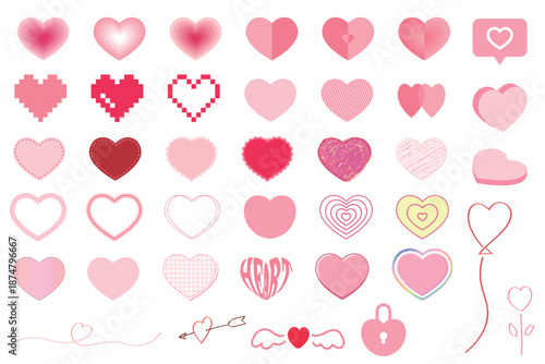 ハート型のバリエーションセット　バレンタインの広告素材