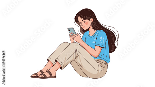 Young woman sitting and using her smartphone.