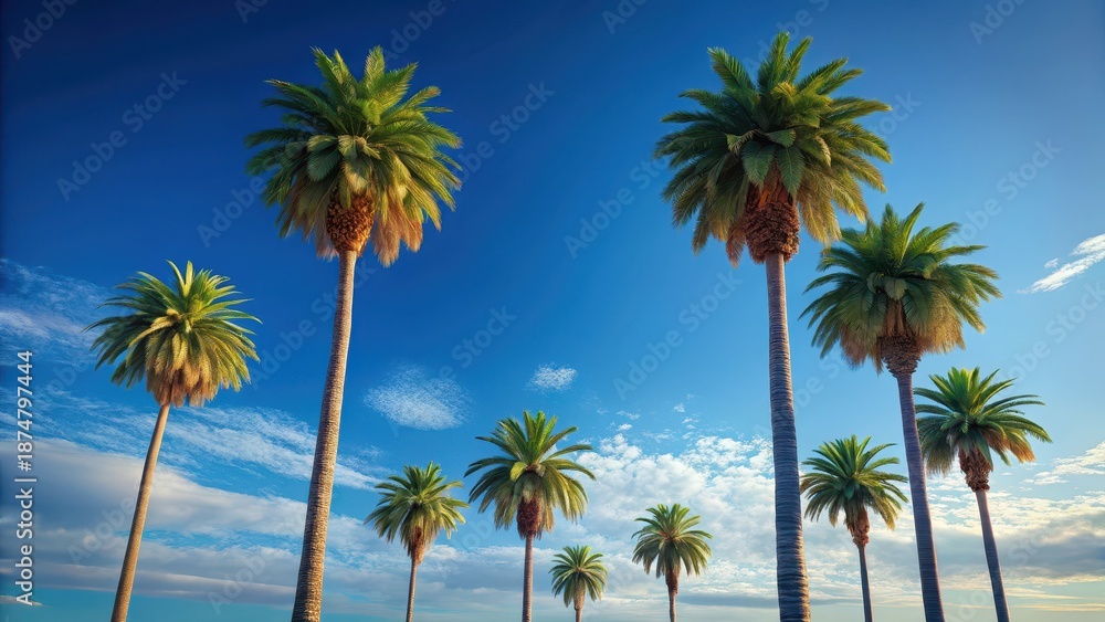 Fototapeta premium Majestic California High Palms Stand Tall Against a brilliant Blue Sky