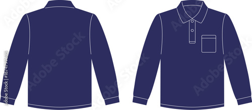  ポロシャツ　長袖　紺　ネイビー　青　胸ポケット