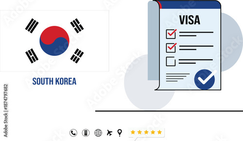 South Korea Visa Checklist Illustration With Flag And Official Document.