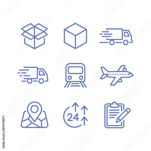 Logistics and transportation icons set with delivery and shipping symbols