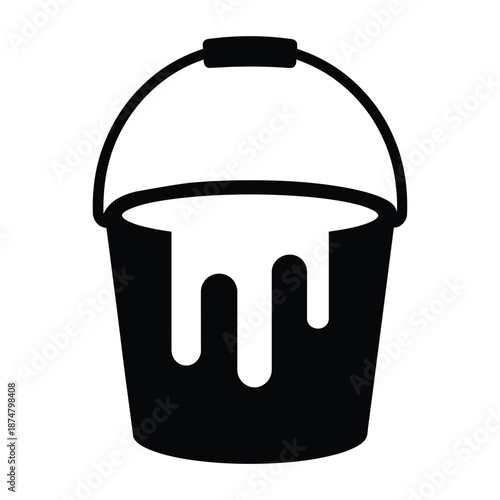 Black bucket with dripping white paint isolated on white background