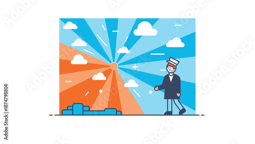 Businessman crossing threshold to new opportunities.