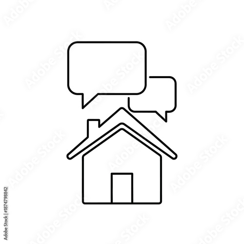 Home Communication Chat Bubble Line Icon. Real Estate Advice, Property Consultation, or House Discussion Symbol for Digital Services and Support.