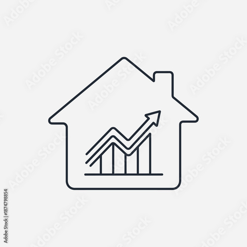 Housing Market Growth Icon. Real Estate Investment Chart with Upward Trend Arrow, Property Value Increase Line Art Vector.