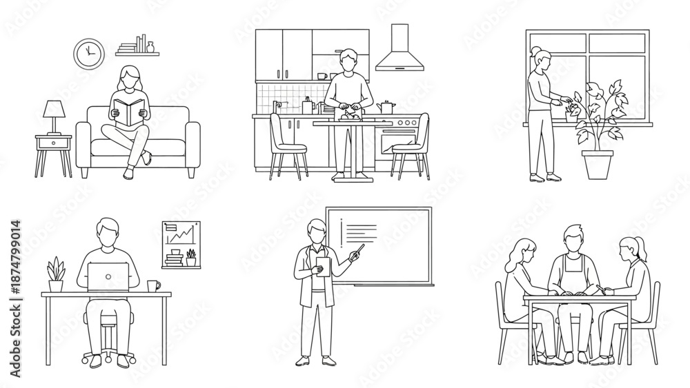 Obraz premium People engaged in various daily activities and work tasks.