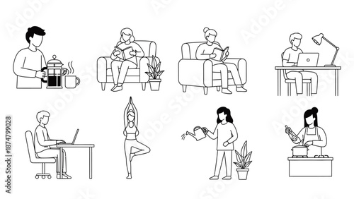 People Engaging in Various Relaxing and Productive Activities at Home.