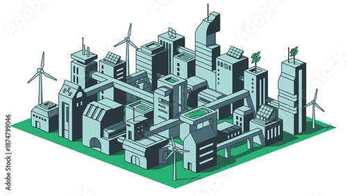 Sustainable Cityscape with Renewable Energy Sources.