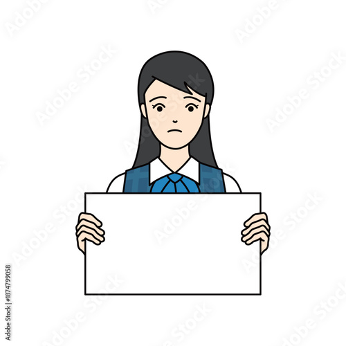 Sad businesswoman holding a blank board with troubled expression