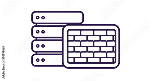 Illustration of computer server with firewall protection symbol.