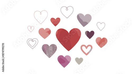 Collection of hearts in various sizes and colors