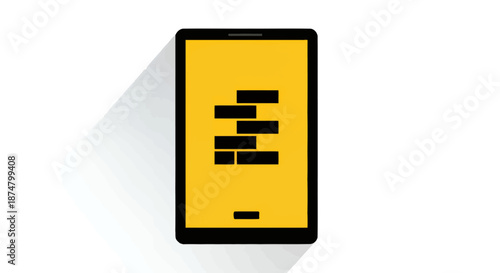 Minimalist digital tablet icon with yellow background and shadow effect.