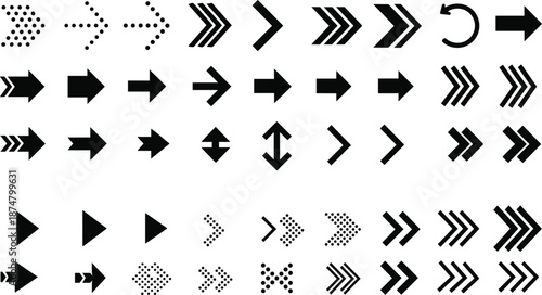 Black arrow set icon collection for interface navigation website cad drawing flat vector illustration sign direction pointer symbol graphics elements.