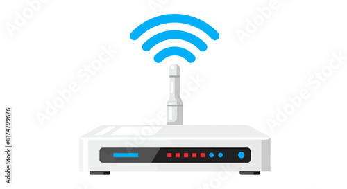 Modern wireless router with active Wi-Fi signal icon.