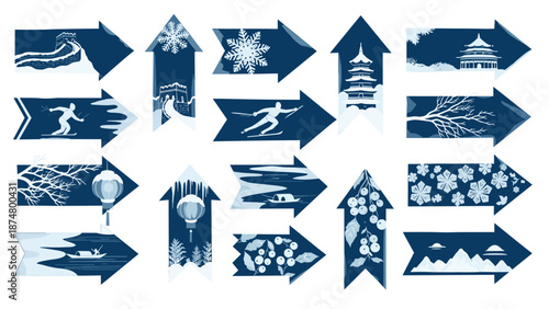 Collection of various decorative arrow signs with different styles