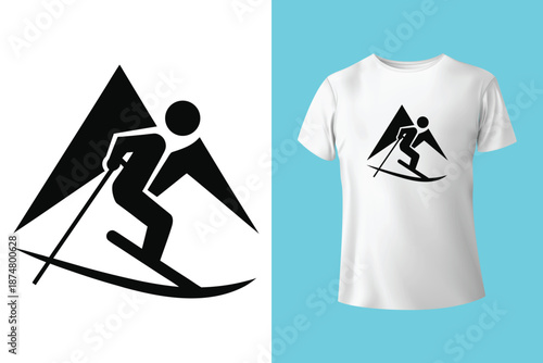 Ski school. Vector ski club retro badge. Concept for shirt, print, seal or stamp with ski boot. Family vacation, activity or travel. For logo design, patches