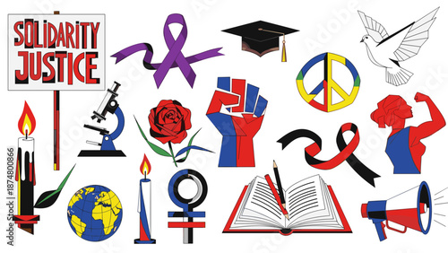 Collection of diverse symbols representing social justice activism