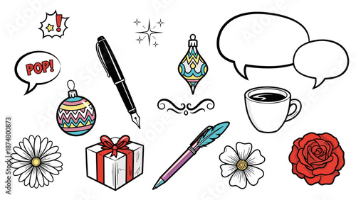 Collection of festive holiday decorations and winter themed items