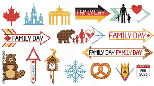Cute cartoon animals and festive symbols for family day celebration