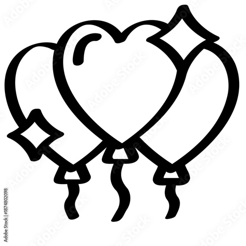 Outline hand drawn heart balloon illustration. Celebration love. Festive mood with line style.