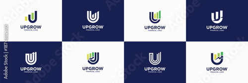 Set of letter U Logo Design. Geometric Shape chart diagram graphic. Usable for Finance, Business and Branding Logos. Flat Design Vector Icon Template Element