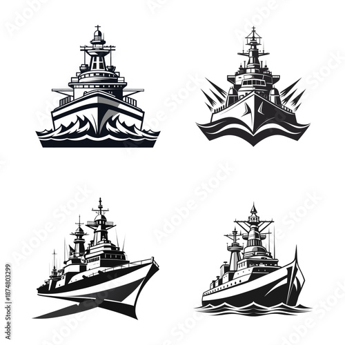  Navy Warships Silhouettes In Bold Black And White On White Background