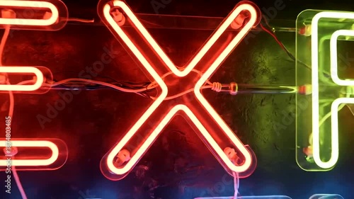 neon signs with colorful letters.