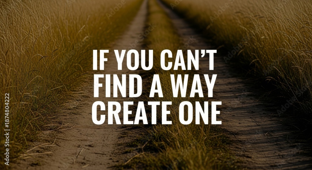Fototapeta premium Inspiring quote about creating your own path displayed over a grassy trail suggesting a journey of self-discovery and determination